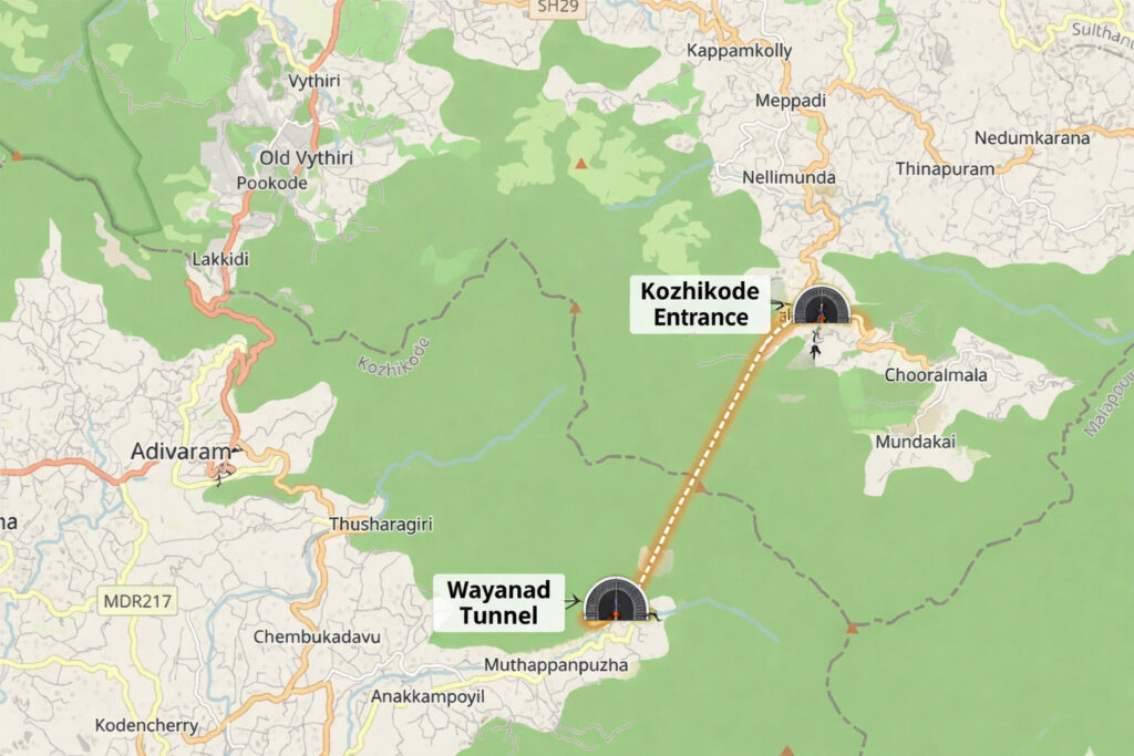 Kozhikode - Wayanad Tunnel Entrance Map