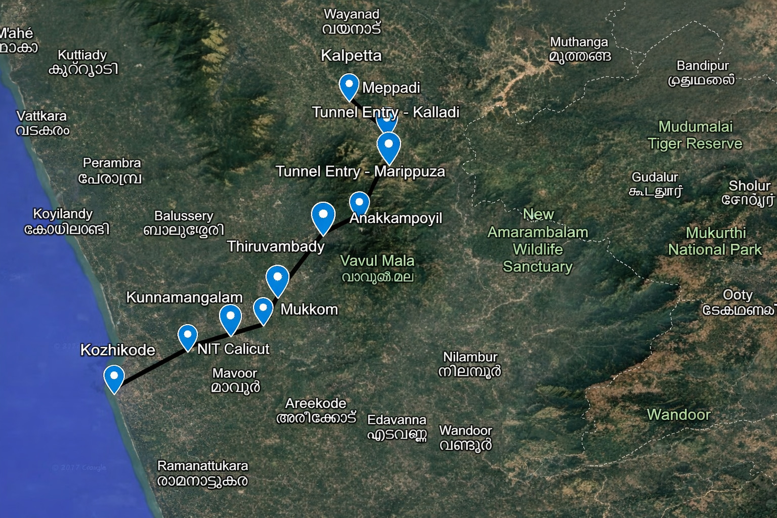 Kozhikode Wayanad tunnel road map